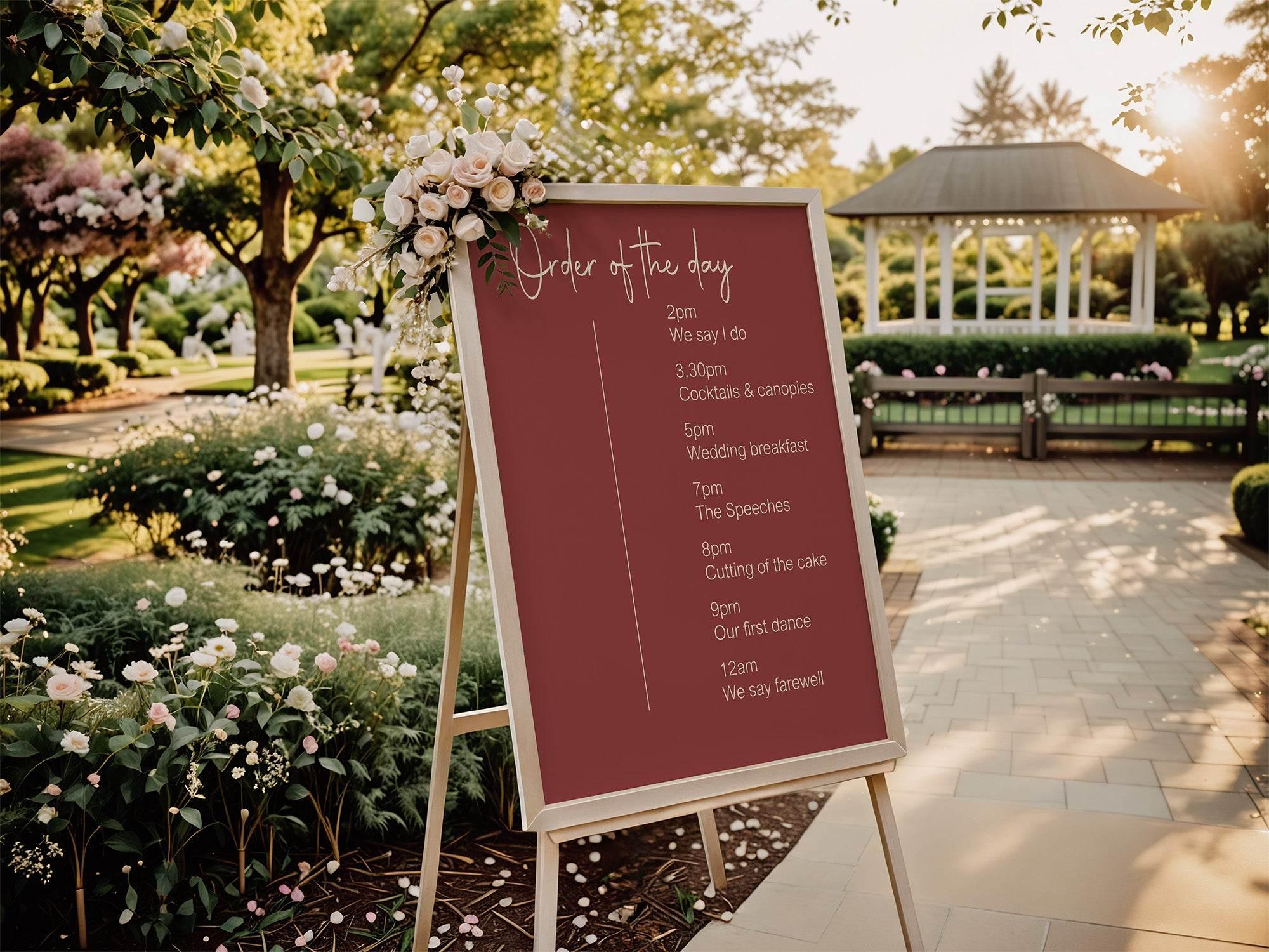 Rosewood Order Of The Day Wedding Party Sign - Larosier Prints