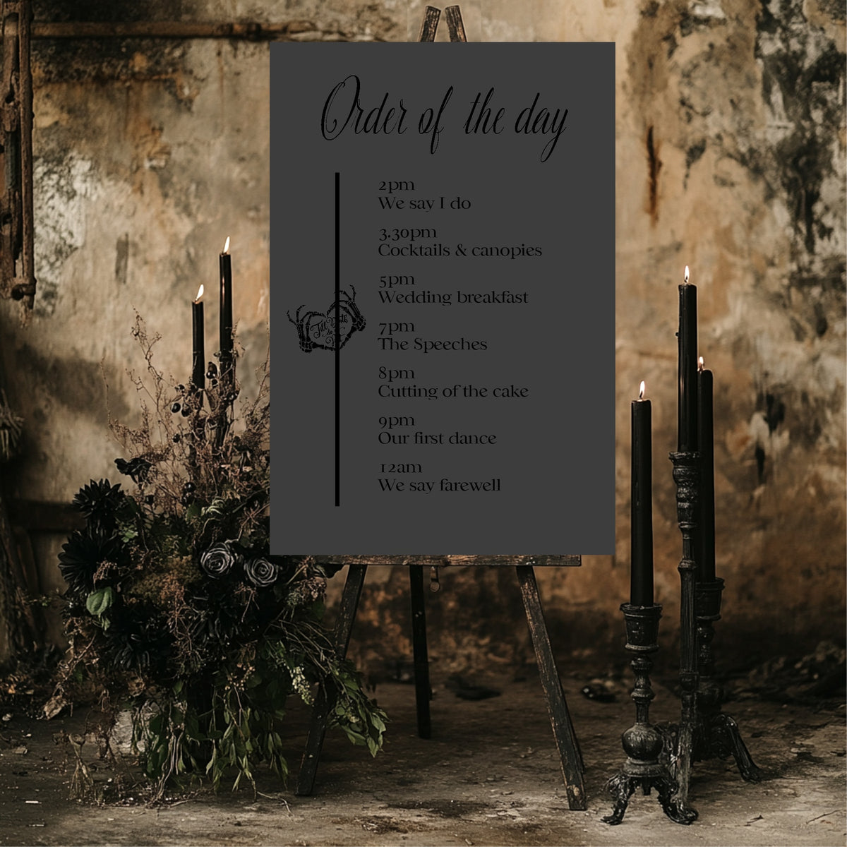 The Lovers Tarot Order of the Day Wedding Sign | Beige, White or Charcoal