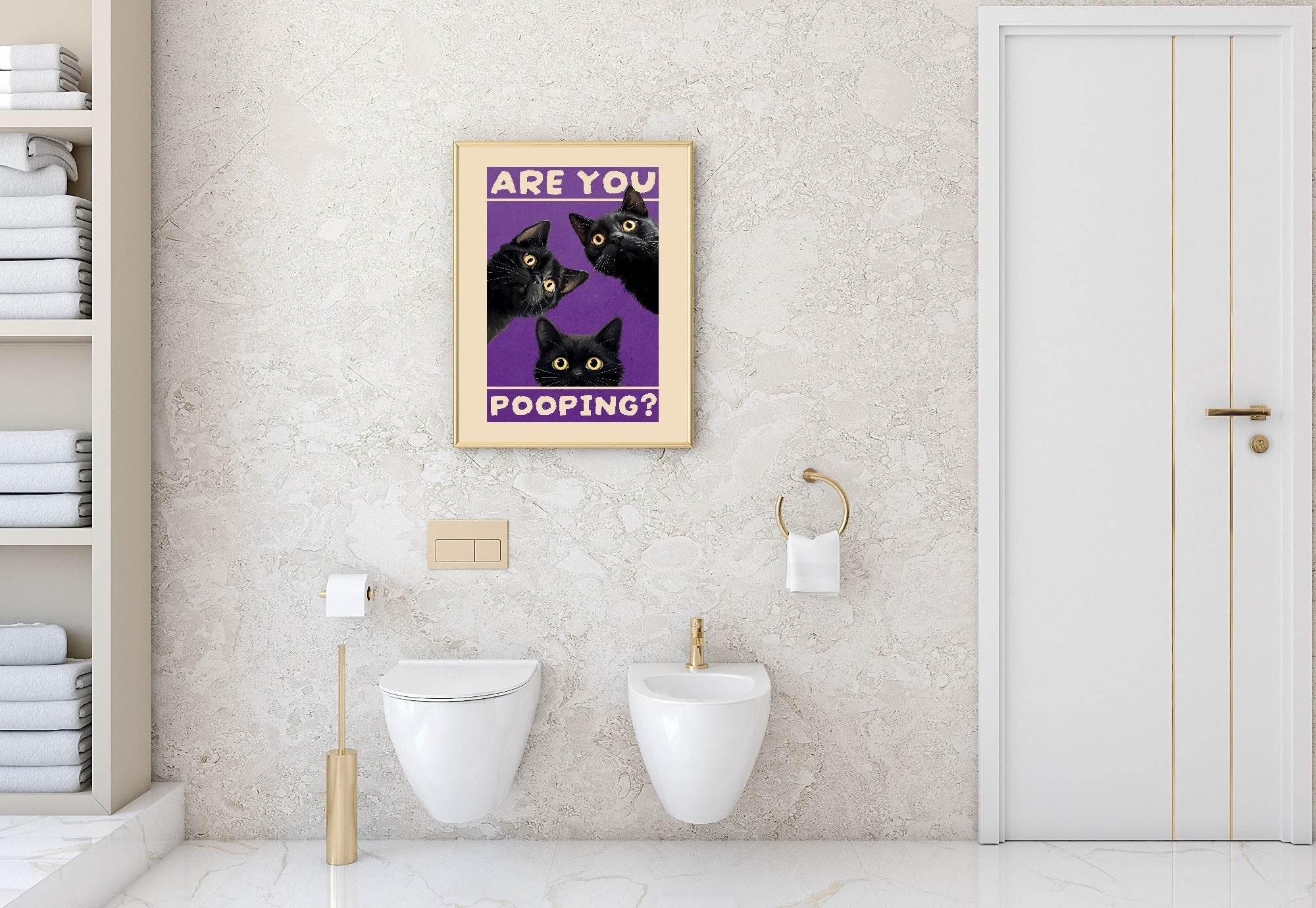 Are You Pooping Cats Print | Bathroom Wall Art | Purple - Larosier Prints
