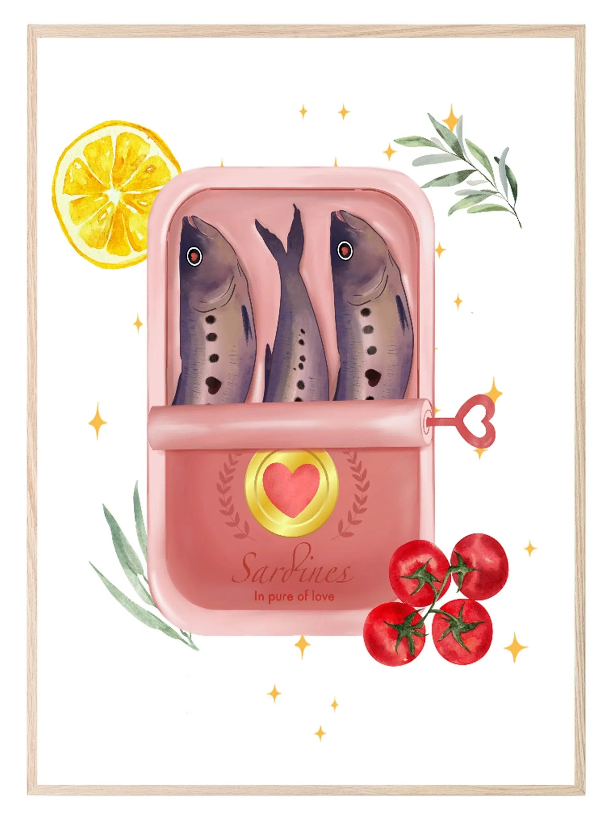 Sardines With A Slice A Lemon A Tomatoes Wall Art Print - Larosier Prints