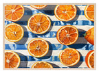 Oranges On Picnic Blanket Print | Blue & White Stripe Wall Art - Larosier Prints