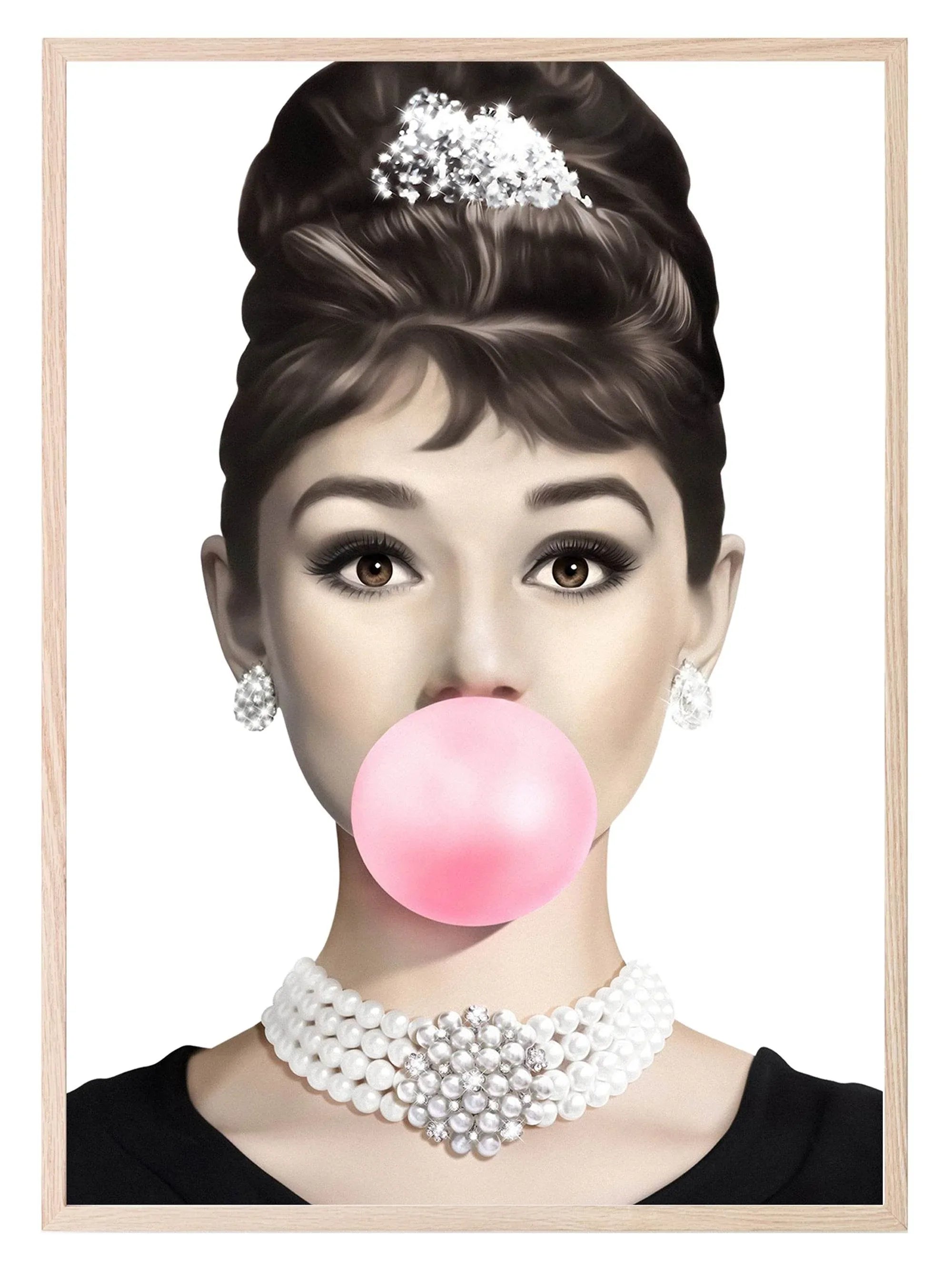 Audrey Hepburn Blowing Bubbles Print | Funny Wall Art - Larosier Prints