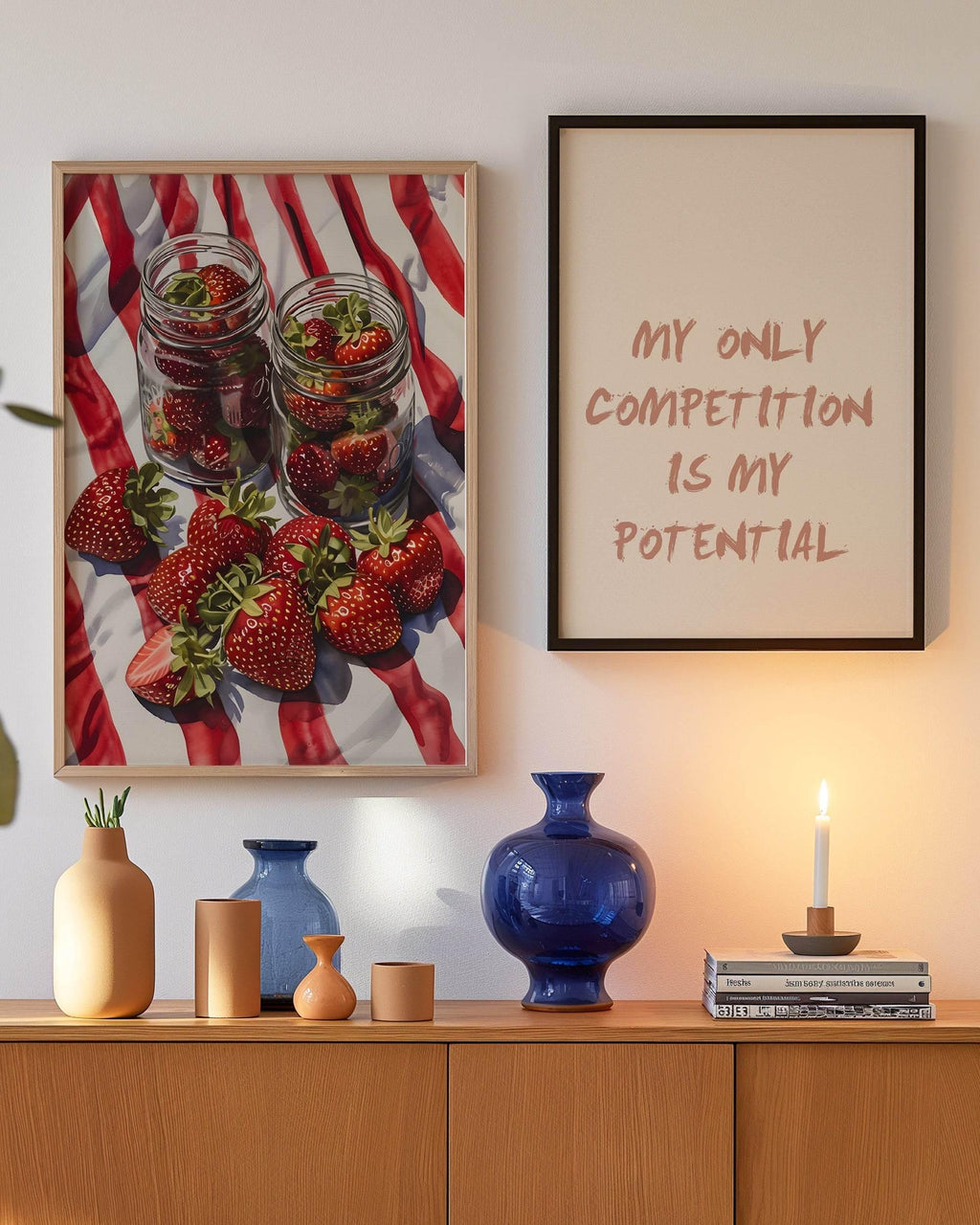 Jar Of Strawberries Print | Stripe Kitchen Wall Art - Larosier Prints