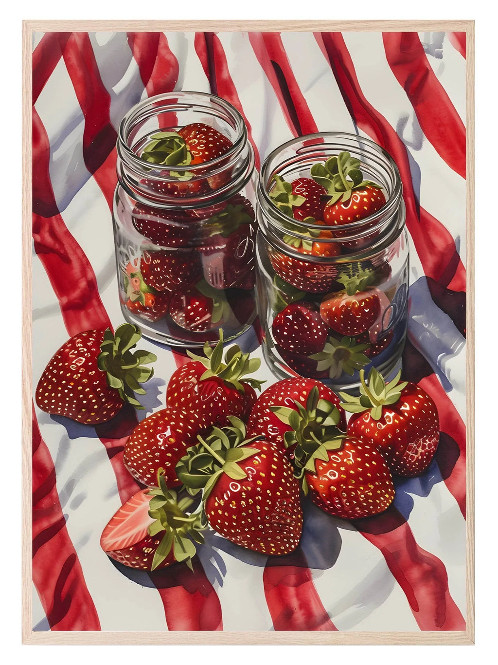Jar Of Strawberries Print | Stripe Kitchen Wall Art - Larosier Prints