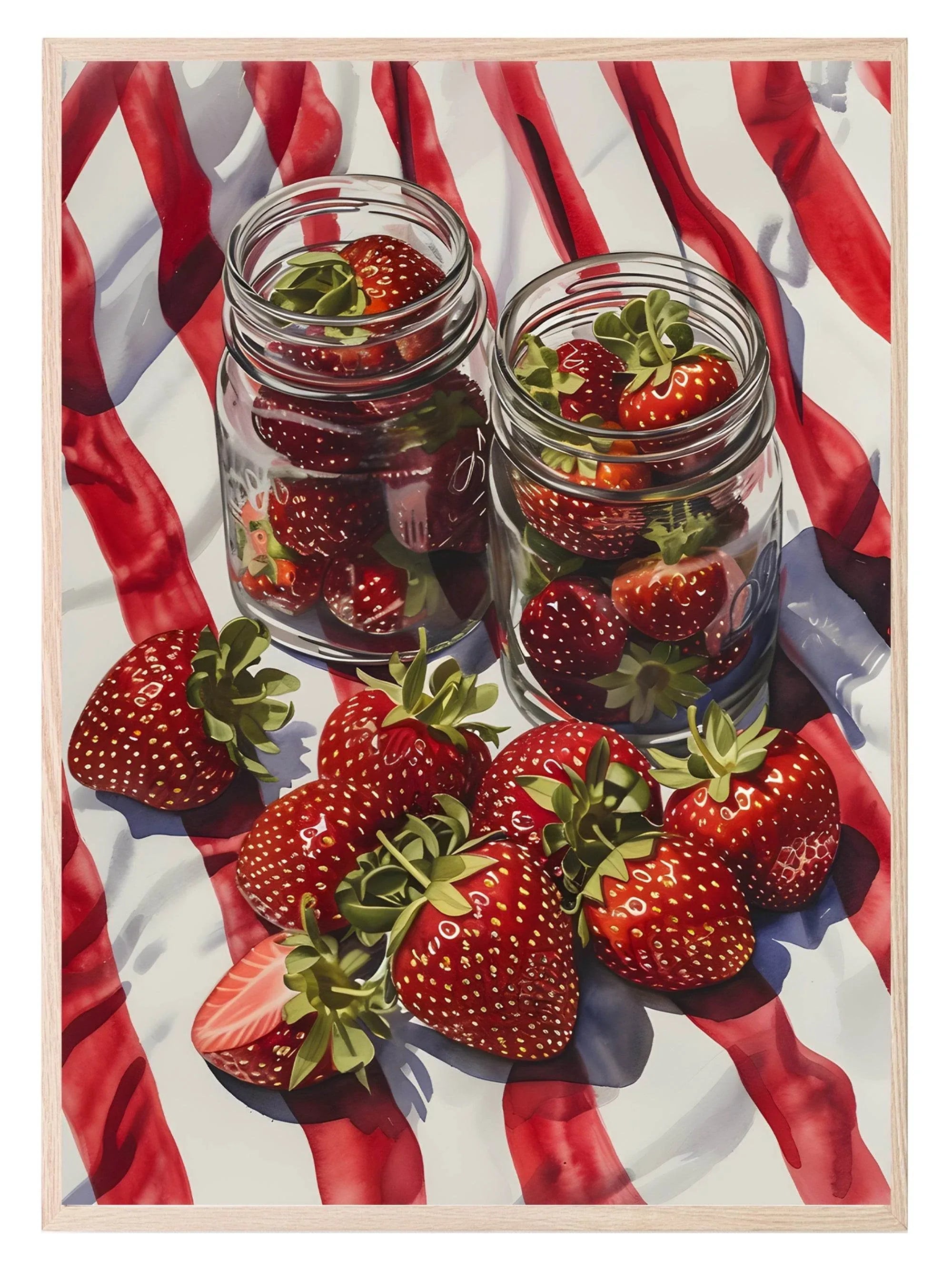 Jar Of Strawberries Print | Stripe Kitchen Wall Art - Larosier Prints