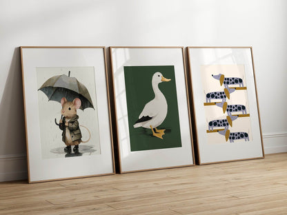 Mouse in the Rain Print | Kids Wall Art