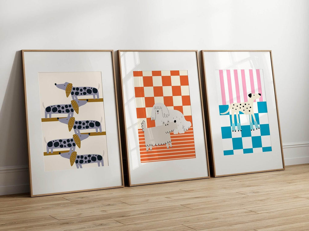 Orange Checks & Stripes Dog Print | Kids Wall Art - Larosier Prints