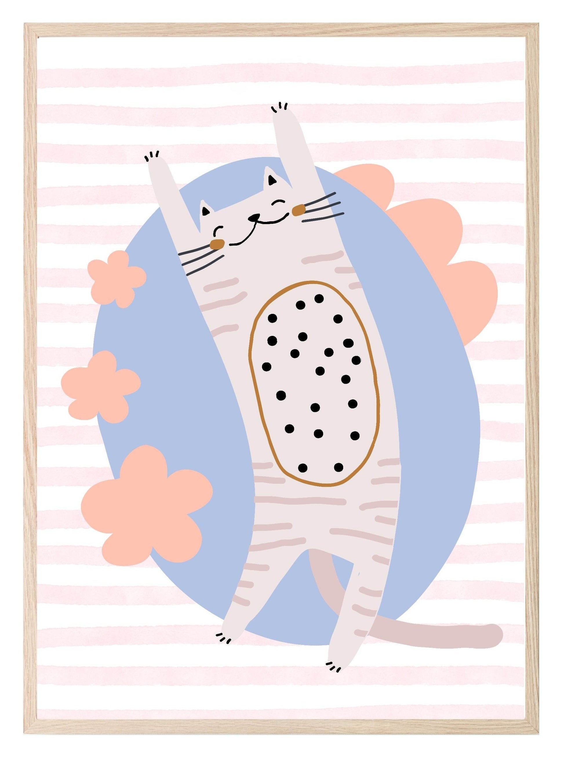 Striped Cat Print | Kids Wall Art