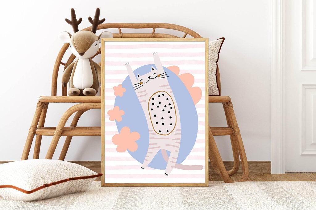 Striped Cat Print | Kids Wall Art - Larosier Prints