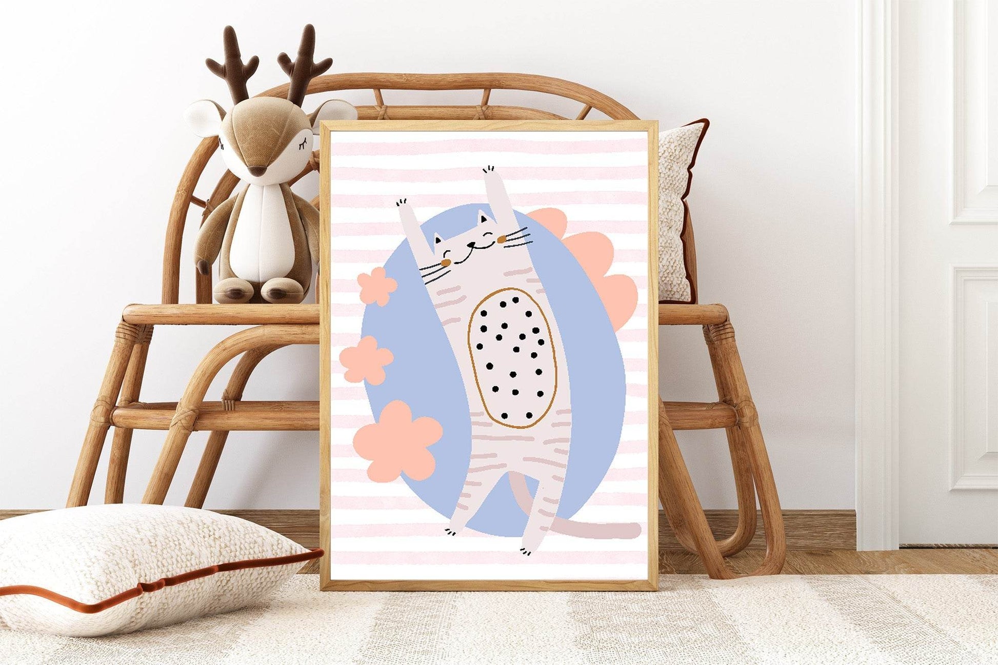 Striped Cat Print | Kids Wall Art