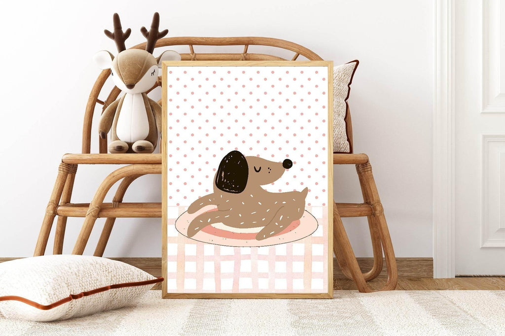 Spotty Dog Pink Print | Kids Wall Art - Larosier Prints