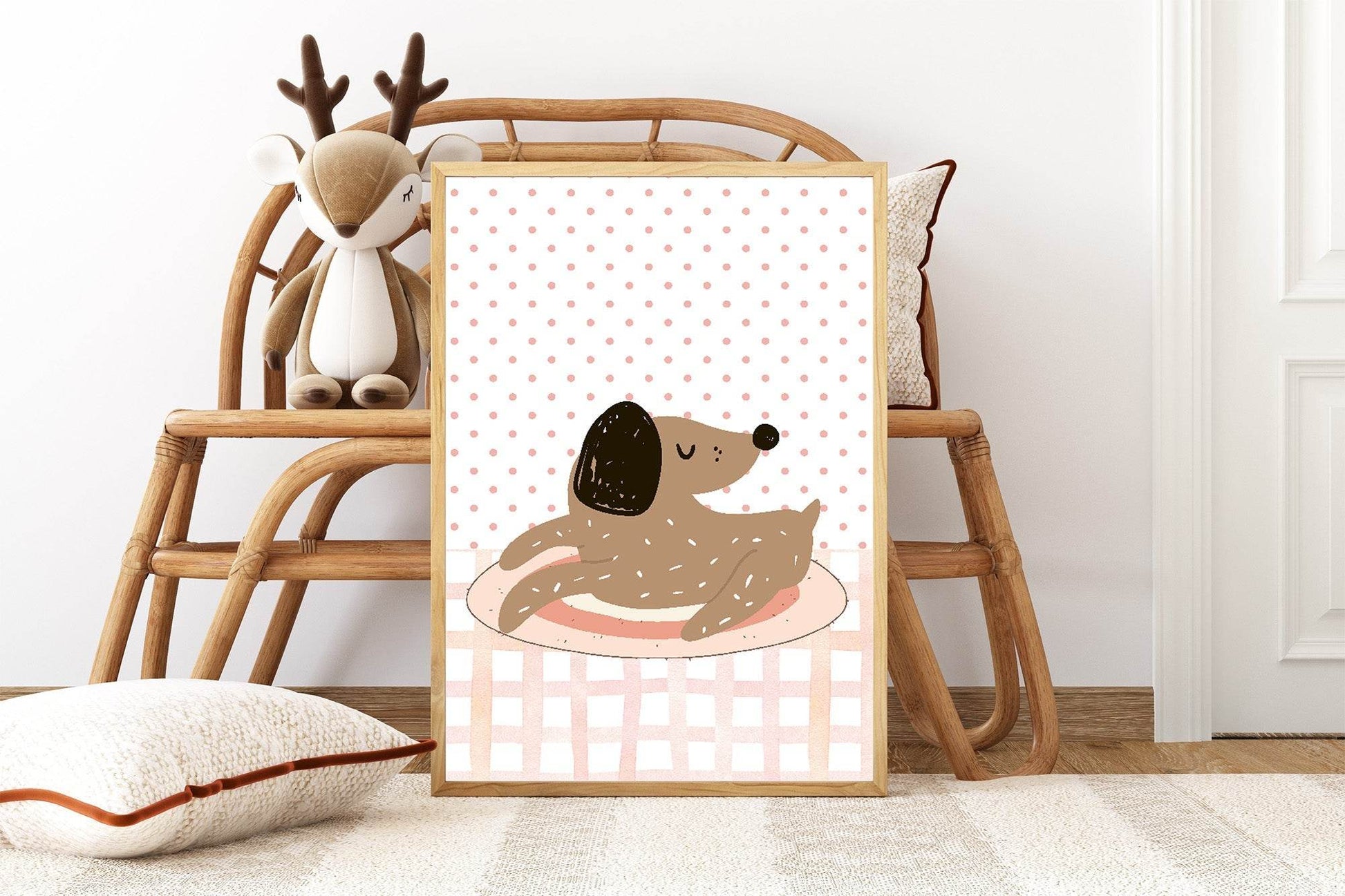 Spotty Dog Pink Print | Kids Wall Art