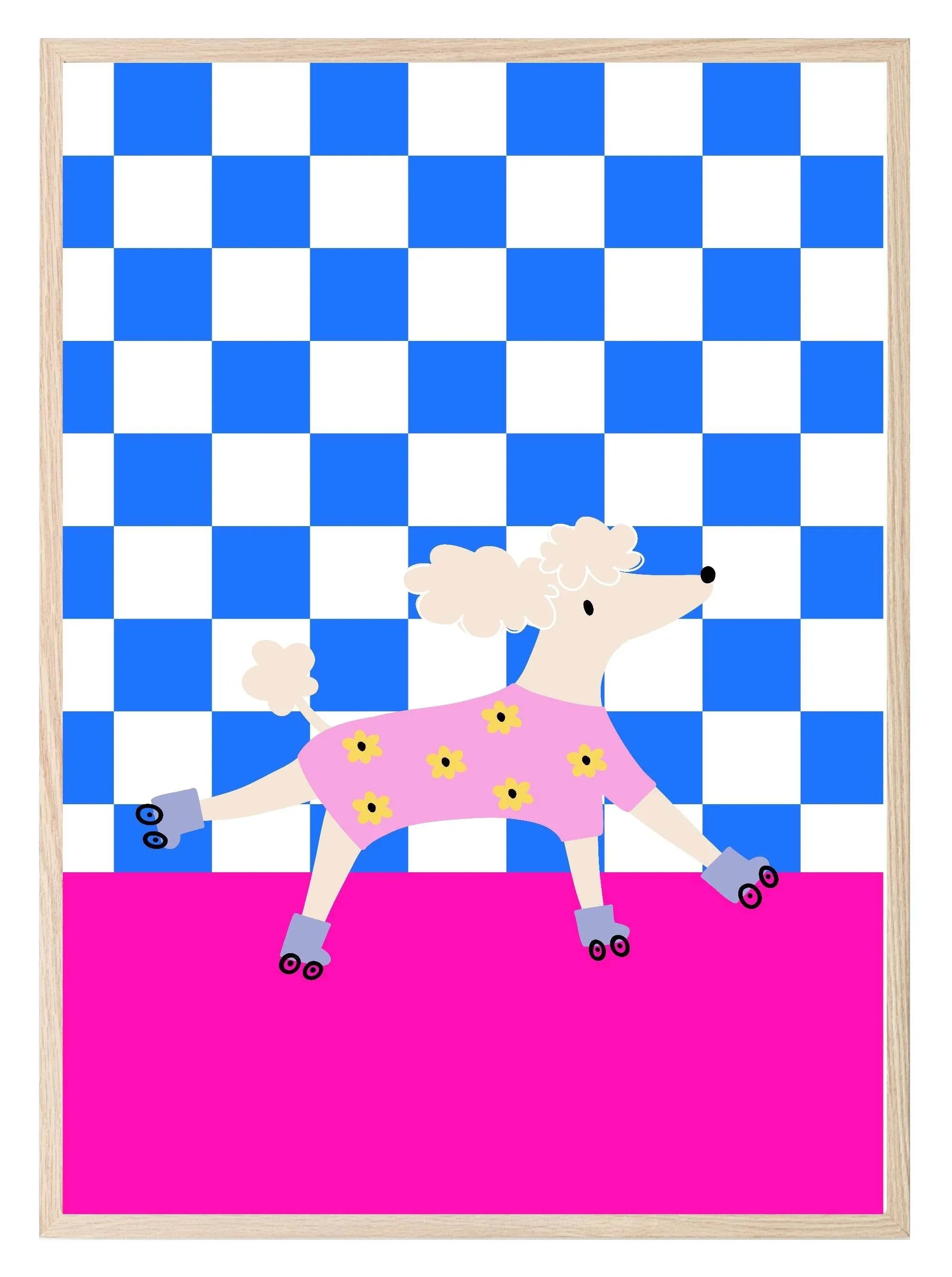 Poodle On Roller Skates Print | Kids Wall Art - Larosier Prints