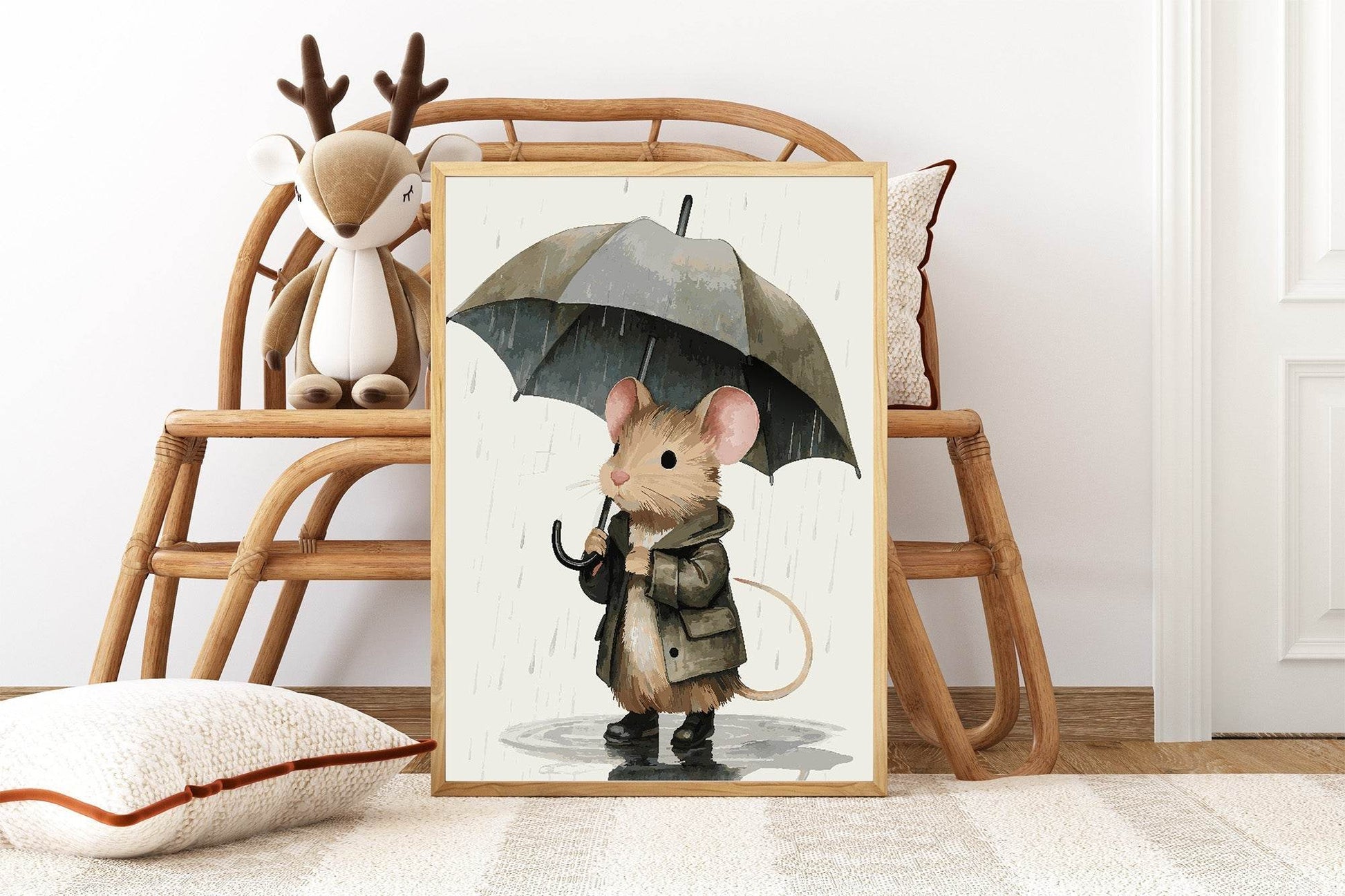 Mouse in the Rain Print | Kids Wall Art