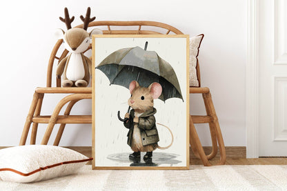 Mouse in the Rain Print | Kids Wall Art