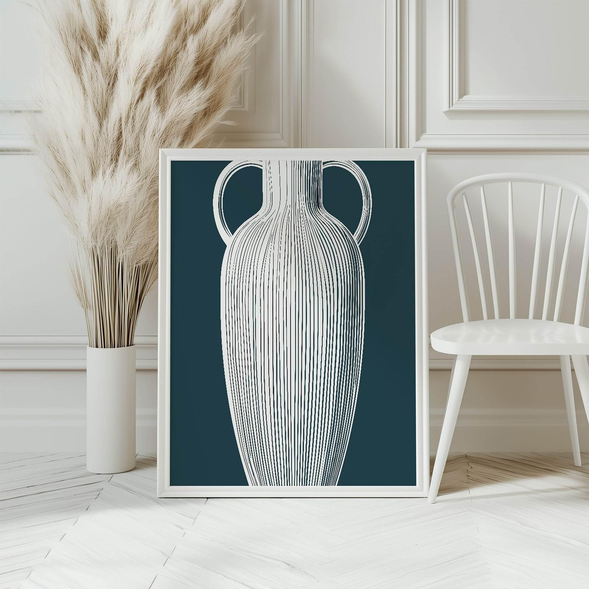 Blue Striped Vase Print | Navy Modern Wall Art - Larosier Prints