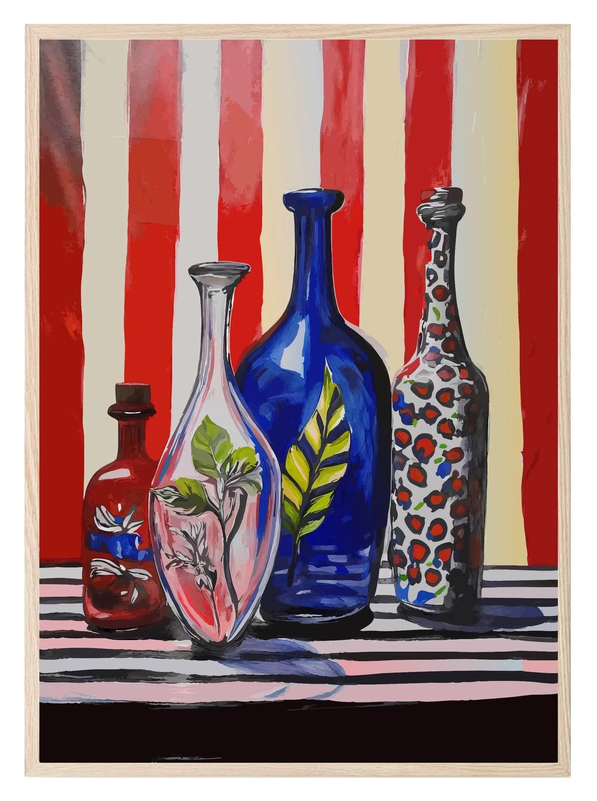 Vases On Stripe Print | Red & Blue Modern Wall Art - Larosier Prints
