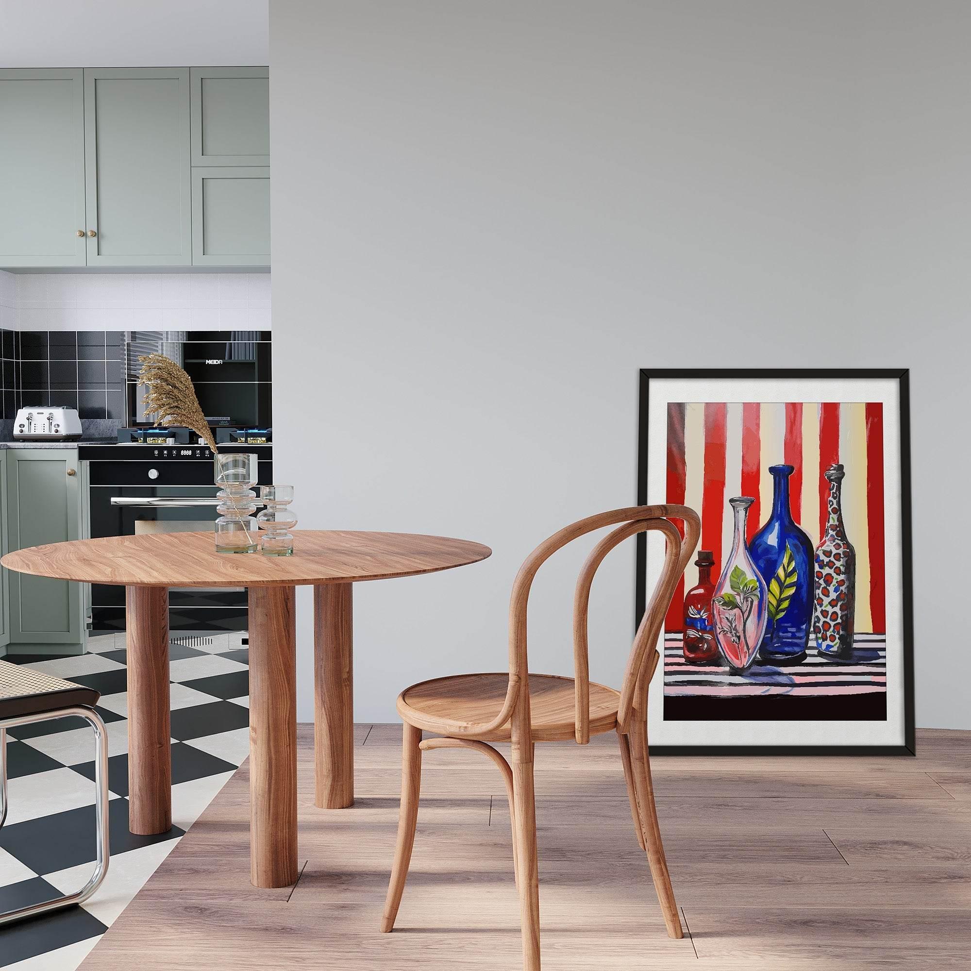 Vases On Stripe Print | Red & Blue Modern Wall Art - Larosier Prints
