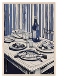 Blue Stripe Dinner Table Print | Food & Drink Wall Art - Larosier Prints