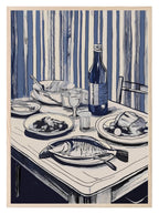 Blue Stripe Dinner Table Print | Food & Drink Wall Art - Larosier Prints