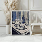 Blue Stripe Dinner Table Print | Food & Drink Wall Art - Larosier Prints