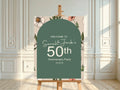 Forest Green Floral Welcome Anniversary Party Sign - Larosier Prints