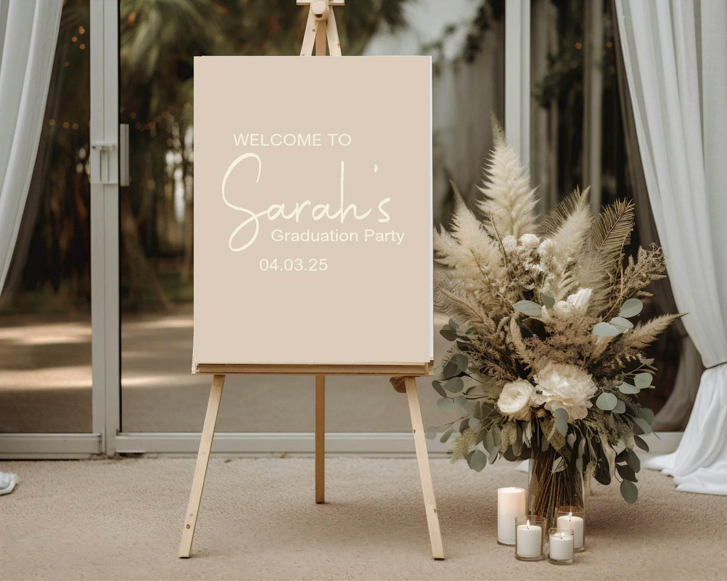 Pastel Welcome Graduation Party Sign | Beige, Blue, Green, Lilac & Pink - Larosier Prints
