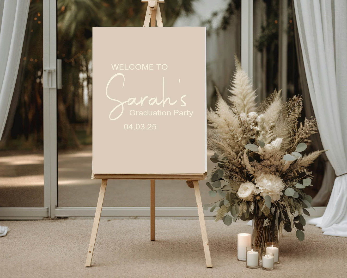 Pastel Welcome Graduation Party Sign | Beige, Blue, Green, Lilac & Pink