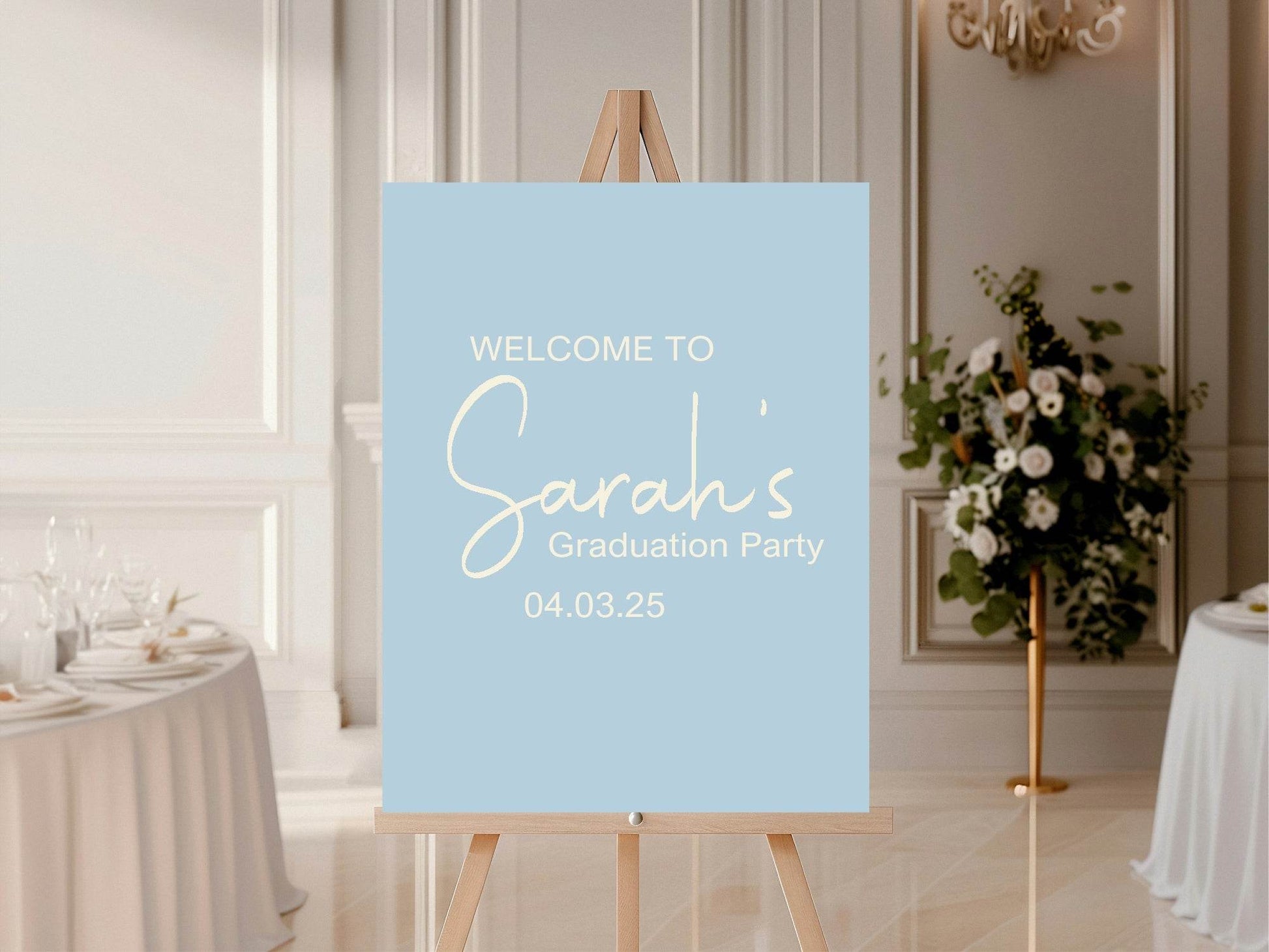Pastel Welcome Graduation Party Sign | Beige, Blue, Green, Lilac & Pink