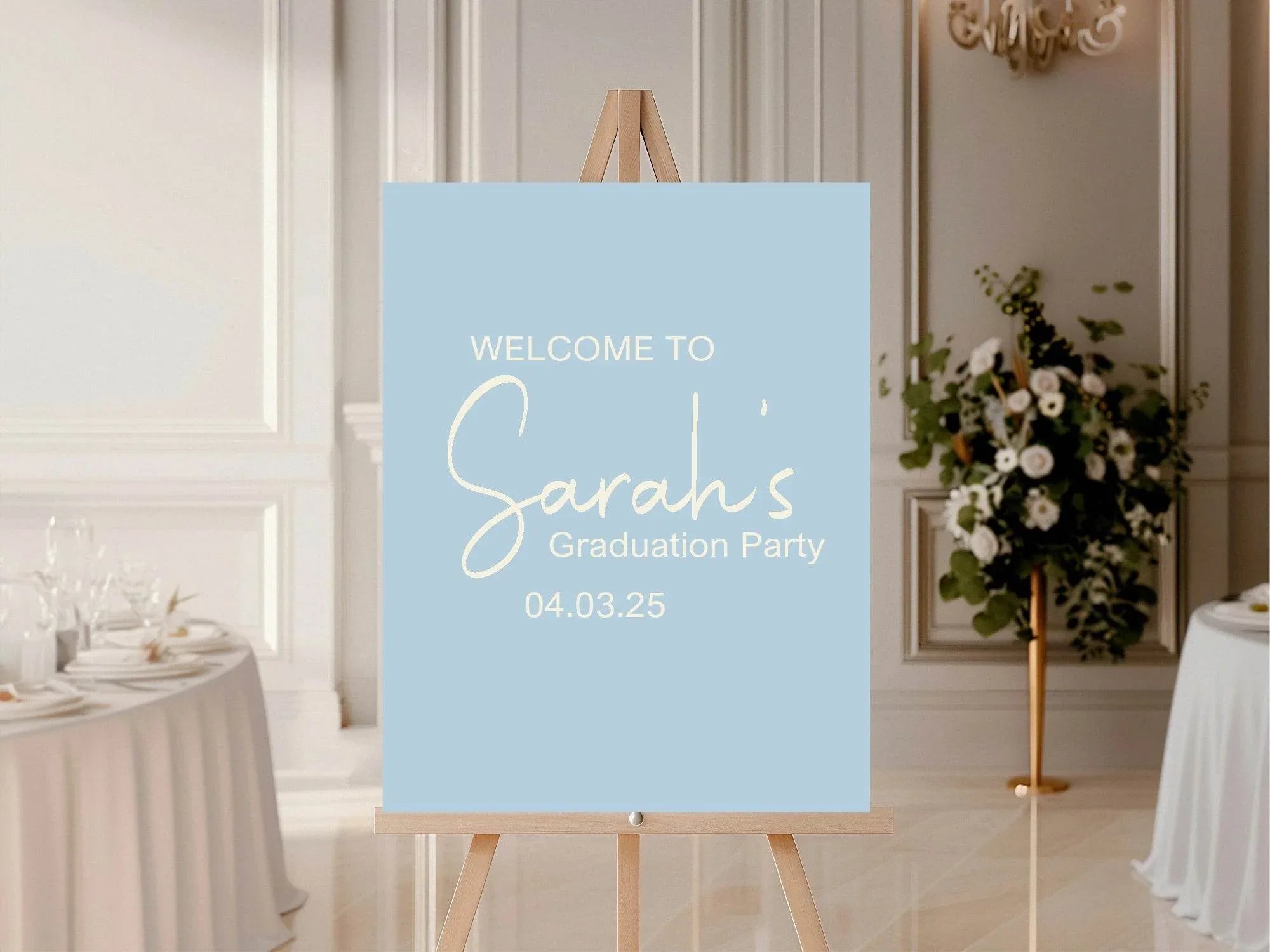 Pastel Welcome Graduation Party Sign | Beige, Blue, Green, Lilac & Pink - Larosier Prints