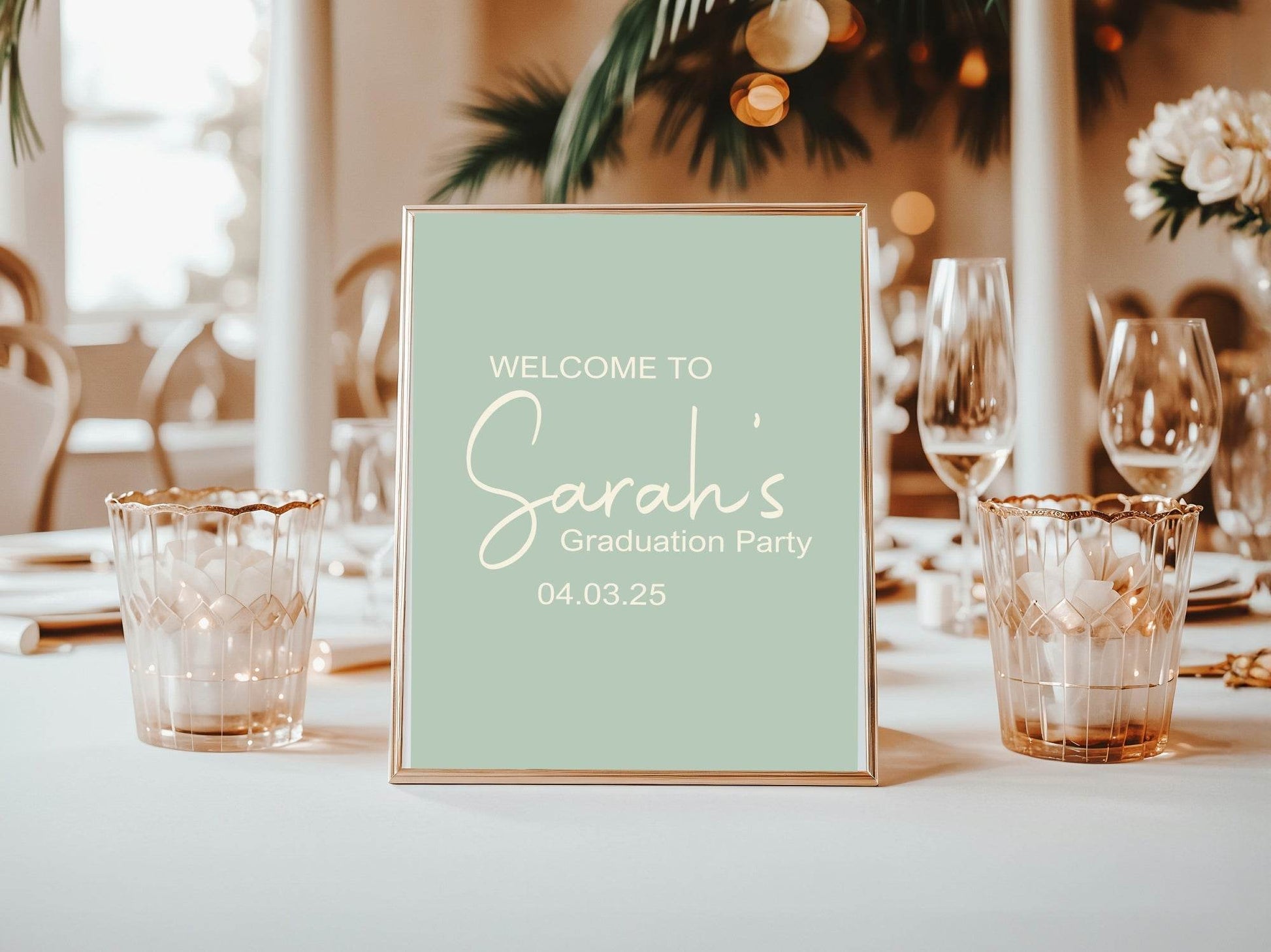 Pastel Welcome Graduation Party Sign | Beige, Blue, Green, Lilac & Pink