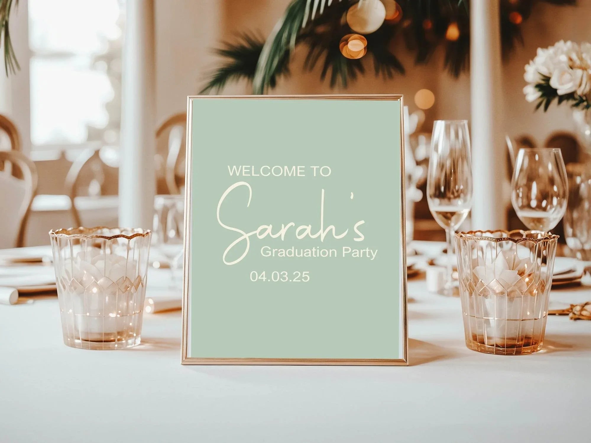 Pastel Welcome Graduation Party Sign | Beige, Blue, Green, Lilac & Pink - Larosier Prints