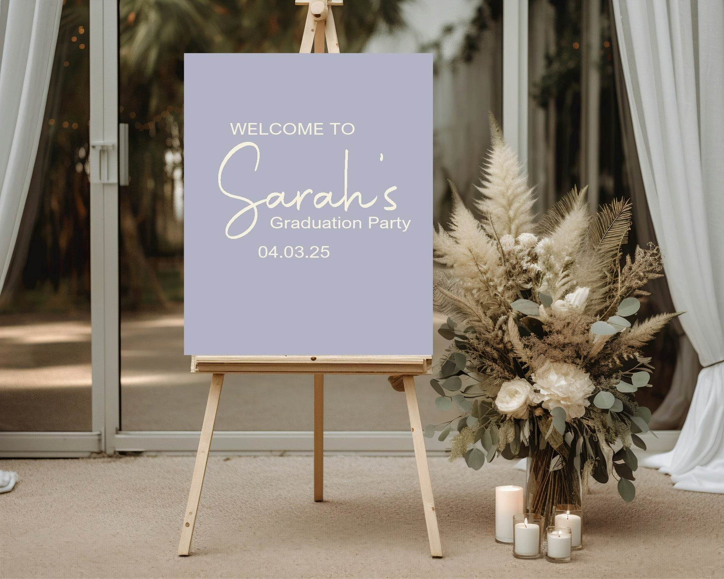 Pastel Welcome Graduation Party Sign | Beige, Blue, Green, Lilac & Pink