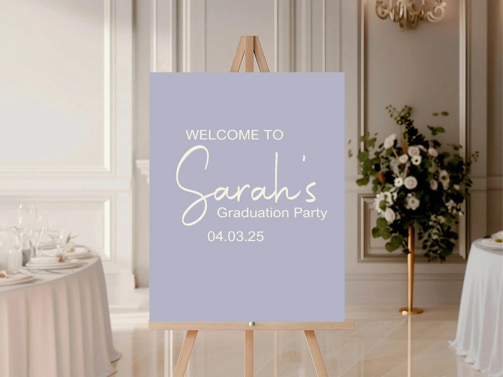 Pastel Welcome Graduation Party Sign | Beige, Blue, Green, Lilac & Pink - Larosier Prints