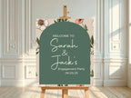 Forest Green Floral Engagement Welcome Party Sign - Larosier Prints