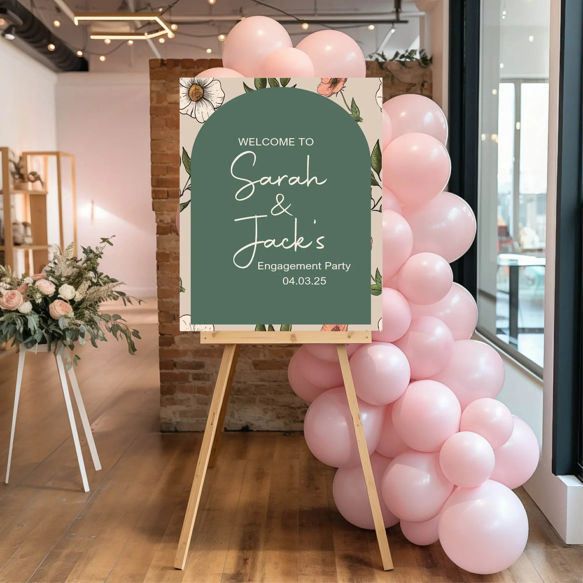 Forest Green Floral Engagement Welcome Party Sign - Larosier Prints