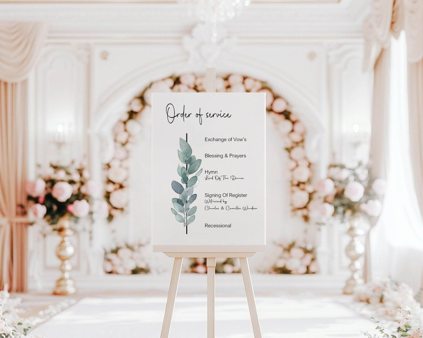 Eucalyptus Order Of Service Wedding Party Sign