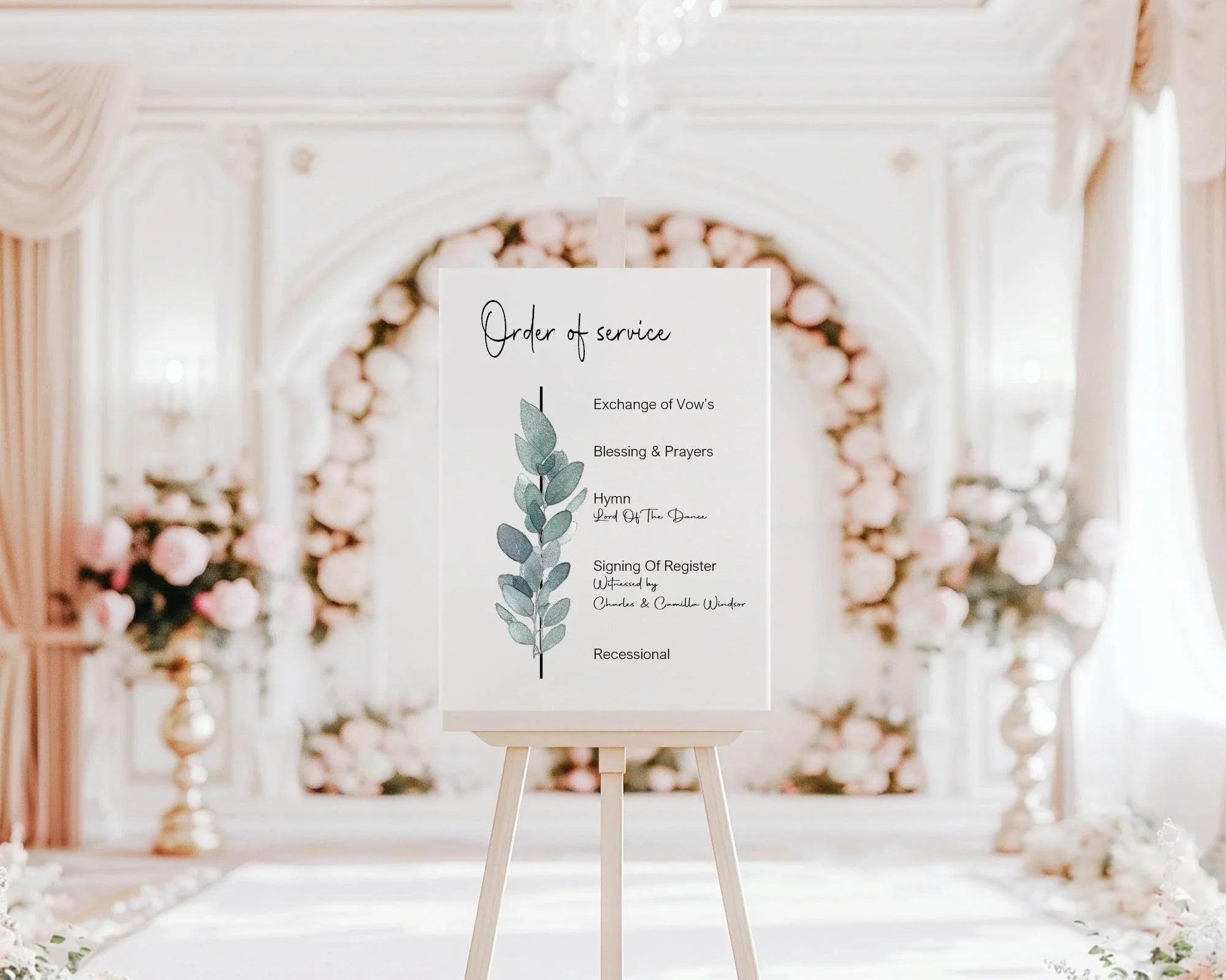 Eucalyptus Order Of Service Wedding Party Sign - Larosier Prints