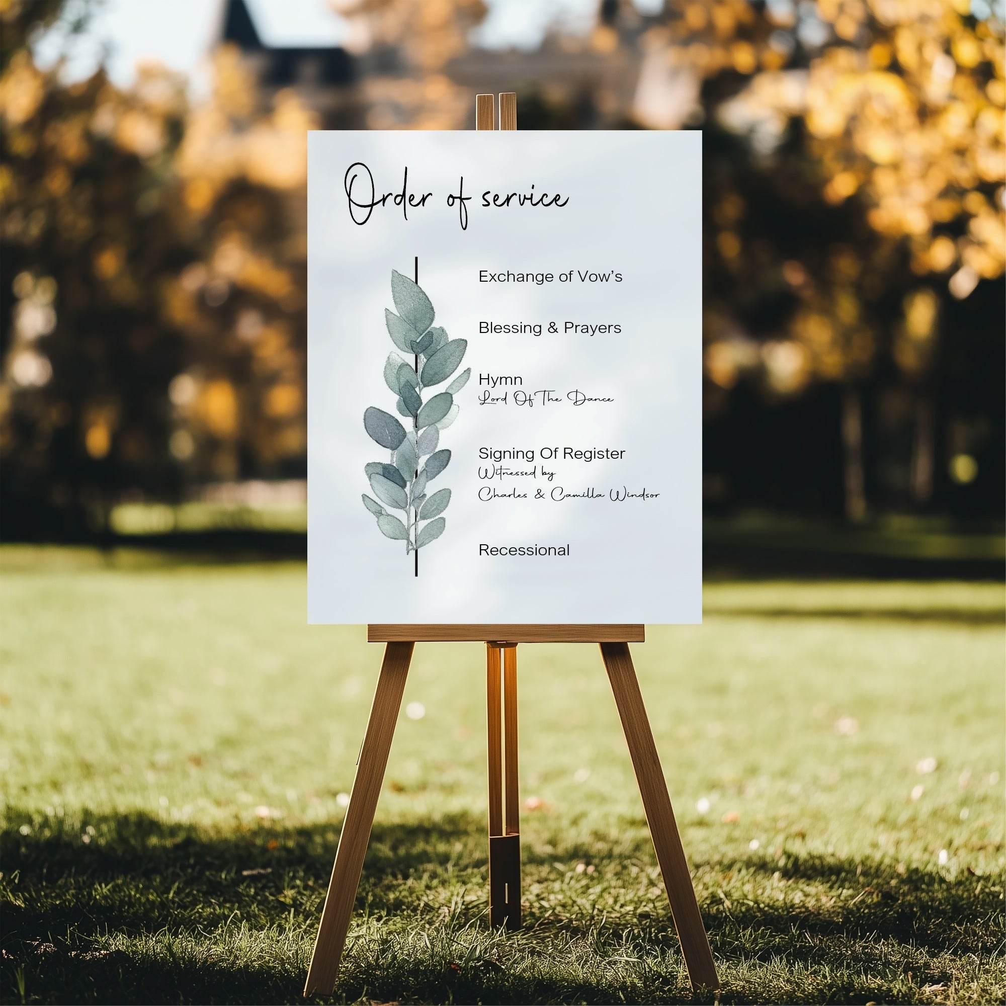 Eucalyptus Order Of Service Wedding Party Sign - Larosier Prints
