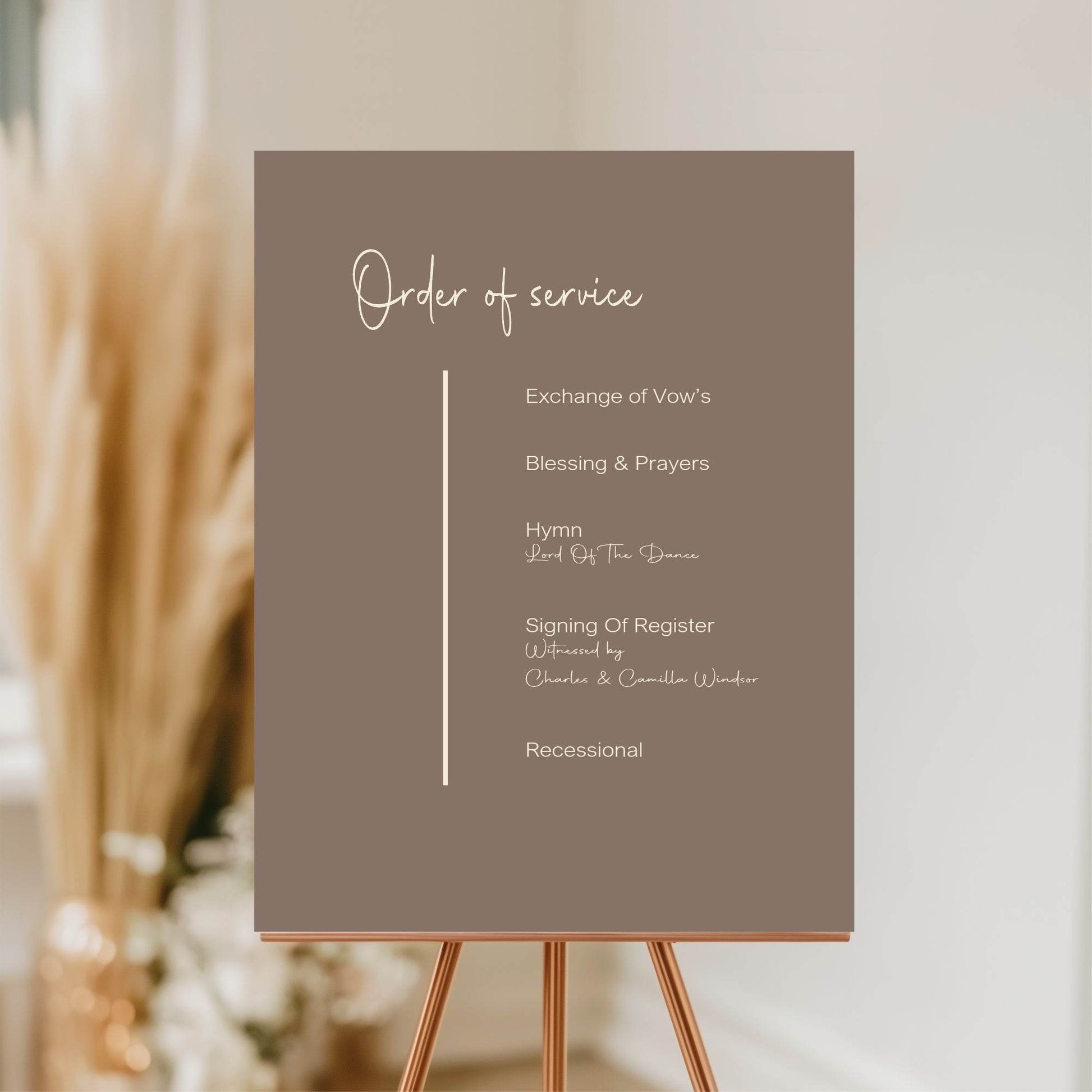 Earth Order Of Service Wedding Party Sign