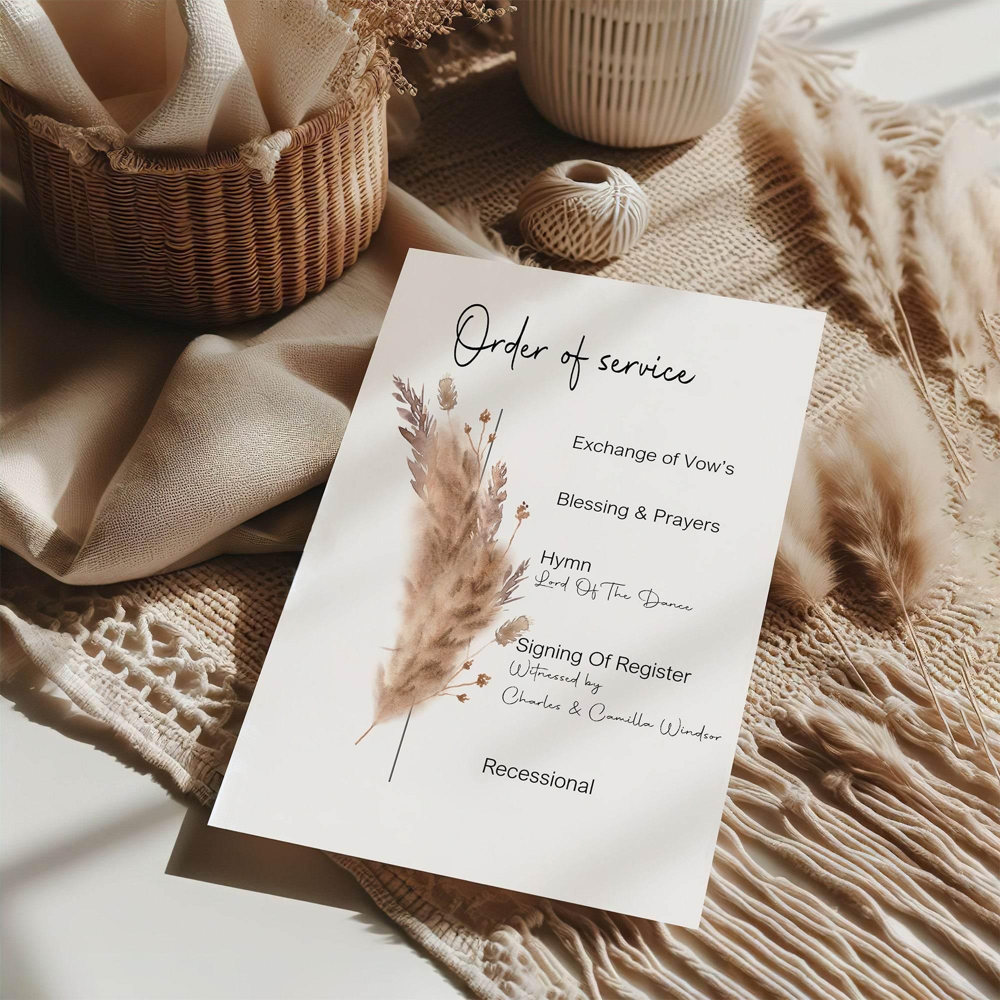 Boho Order Of Service Wedding Party Sign - Larosier Prints