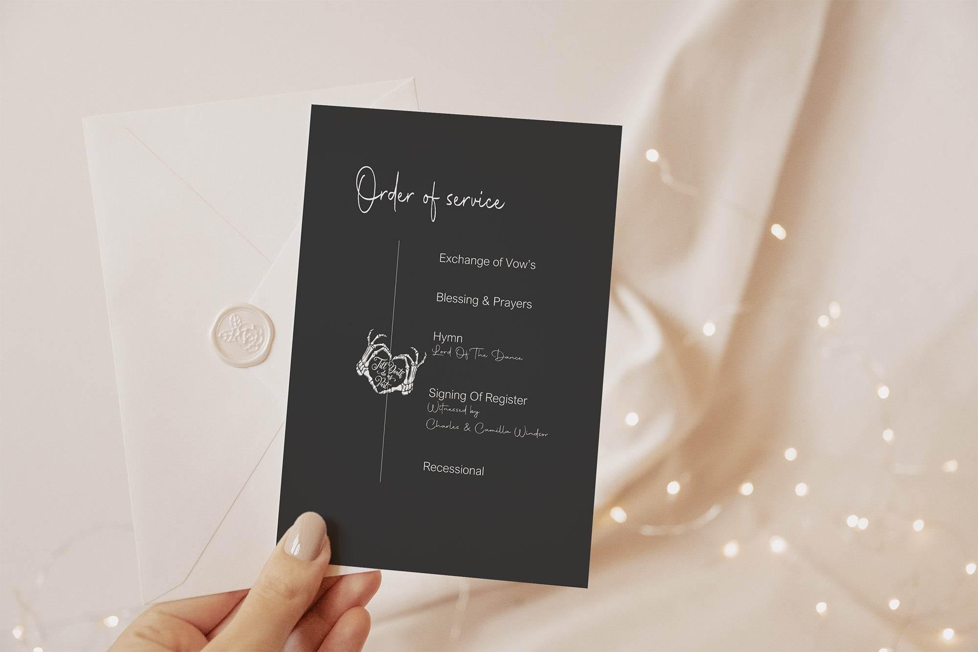 Gothic Order Of Service Wedding Party Sign - Larosier Prints