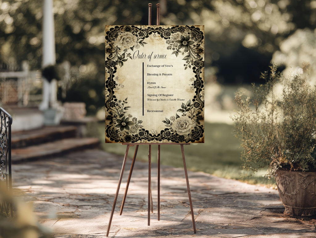 Black Rose Wedding Order Of Service Sign