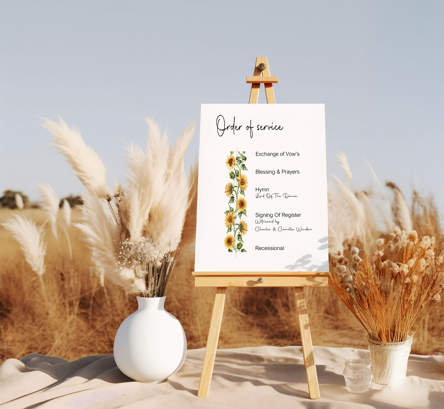 Sunflower Order Of Service Wedding Party Sign