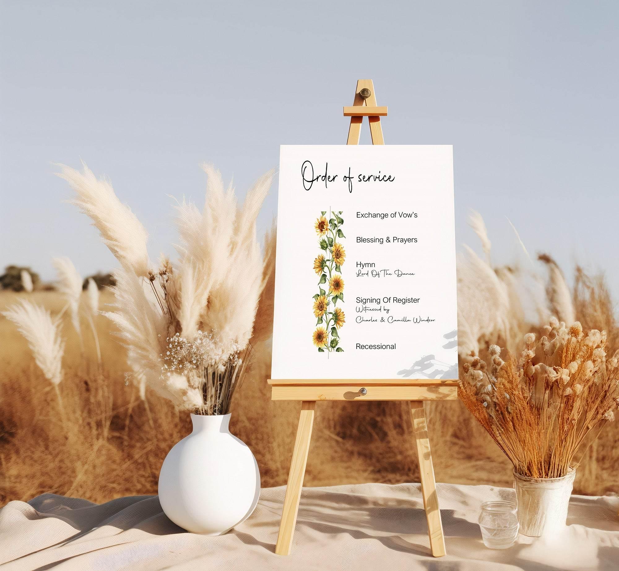 Sunflower Order Of Service Wedding Party Sign - Larosier Prints