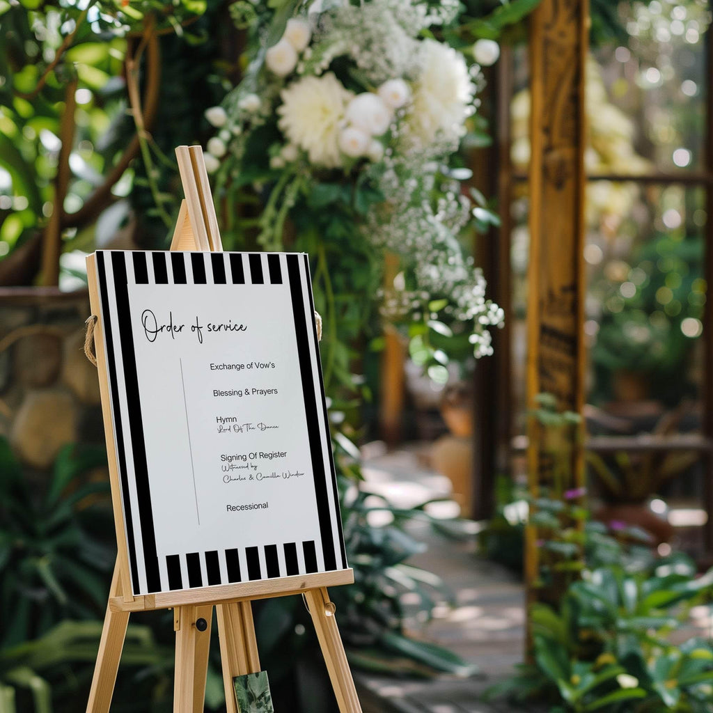 Black & White Stripe Order Of Service Wedding Party Sign - Larosier Prints