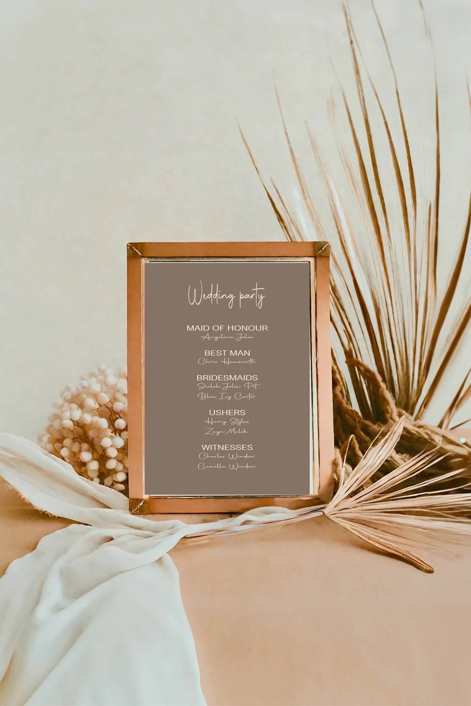 Earth Wedding Party Sign - List Special Roles - Larosier Prints
