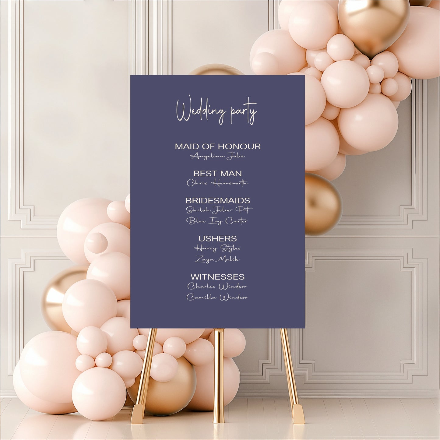Sapphire Wedding Party Sign - List Special Roles