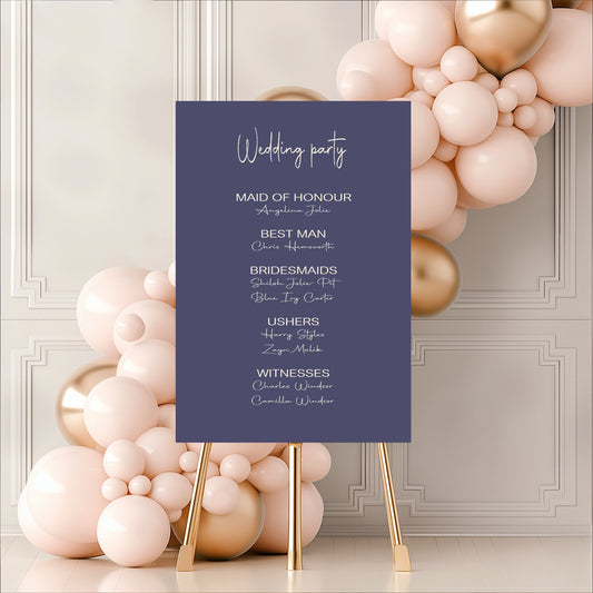Sapphire Wedding Party Sign - List Special Roles