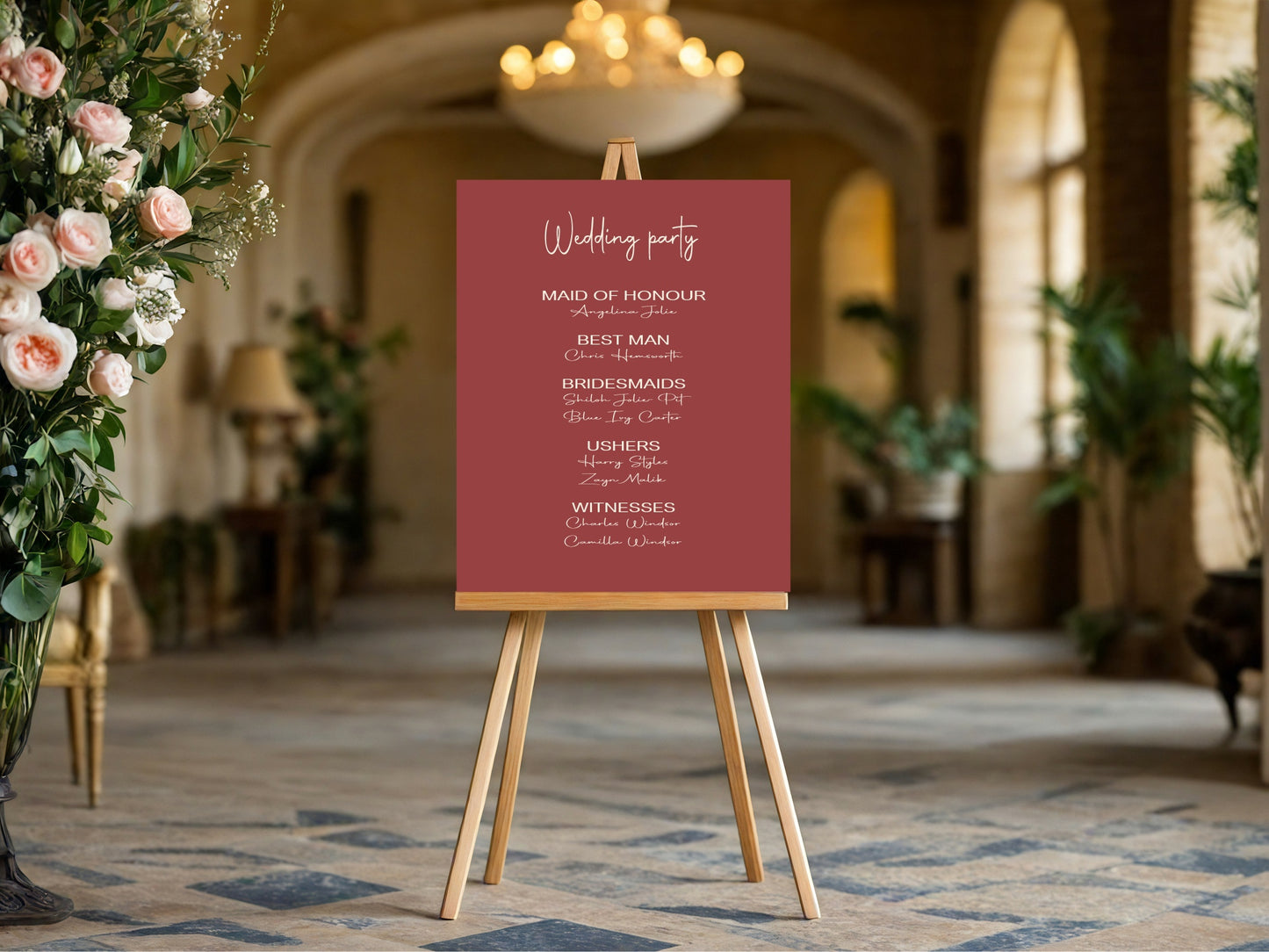 Rosewood Wedding Party Sign - List Special Roles